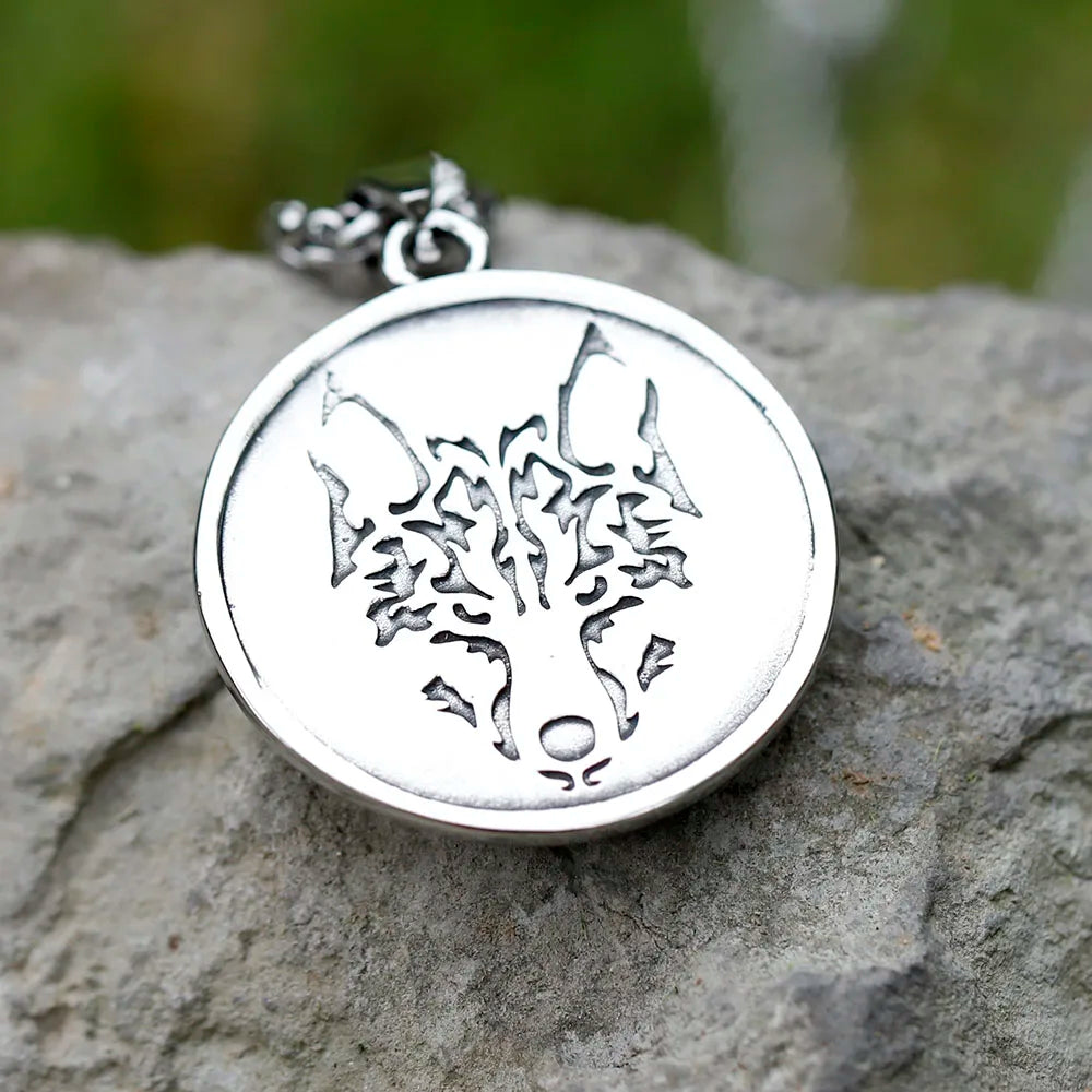 Viking Wolf Amulet Pendant Necklace — Stainless Steel