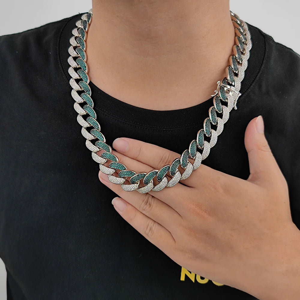 Gold Cuban Chain Necklace Iced Out 18MM 3-Row