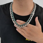 Gold Cuban Chain Necklace Iced Out 18MM 3-Row