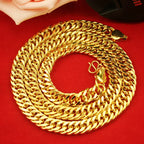 24K AU999 Real Gold Twisted Unisex Chain, 10MM 60CM Bold Polished Boss Necklace, Men's Sideways Neckpiece