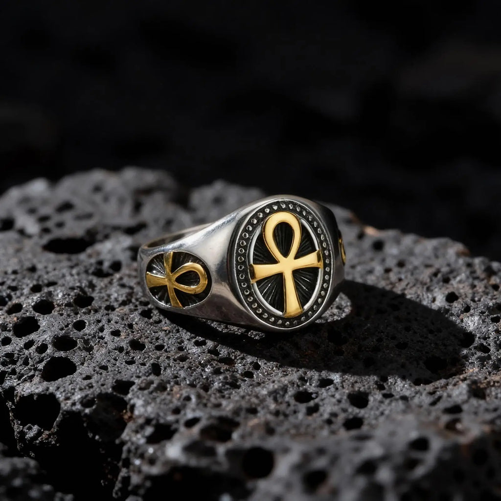 Ankh Cross Vintage Signet Ring — Stainless Steel