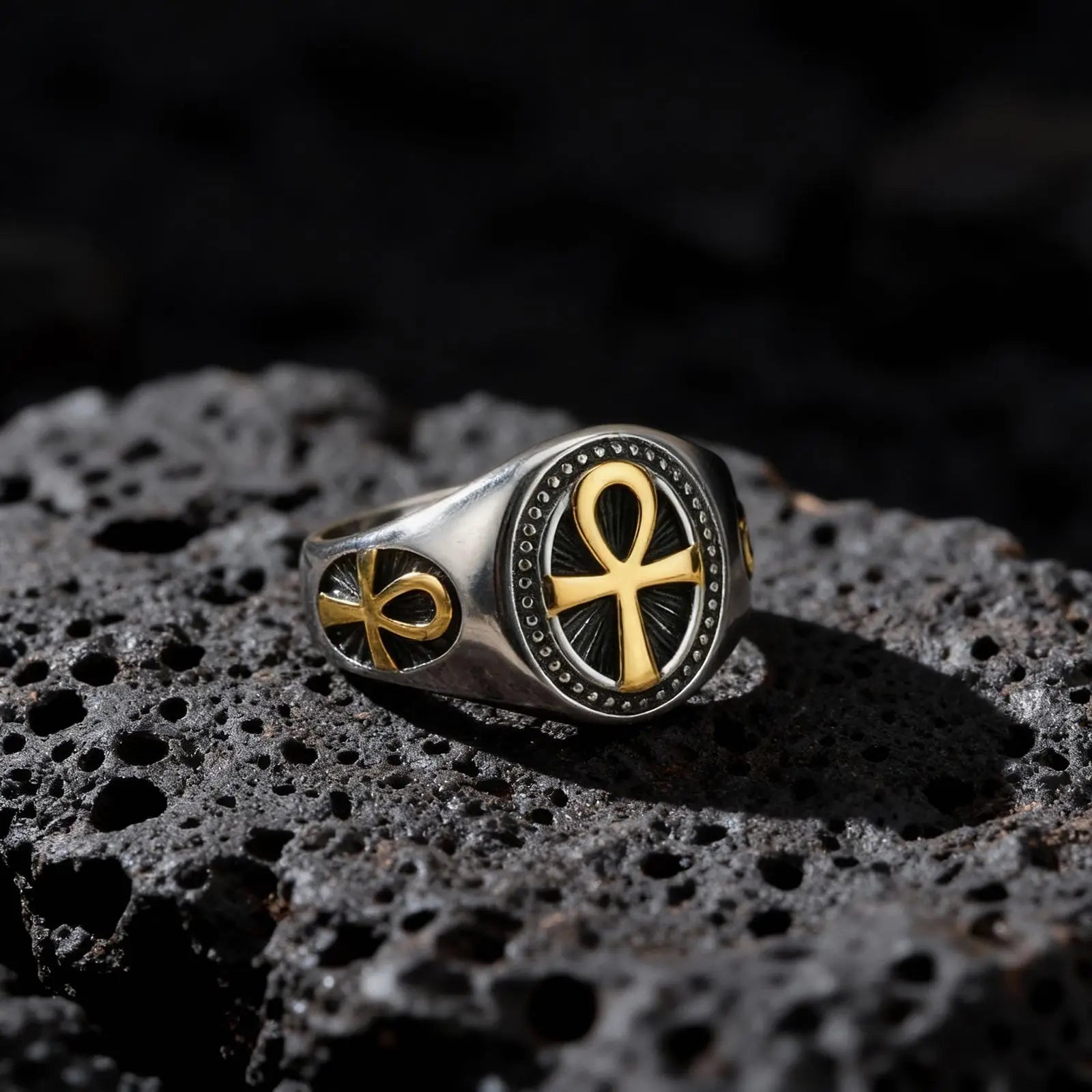 Ankh Cross Vintage Signet Ring — Stainless Steel