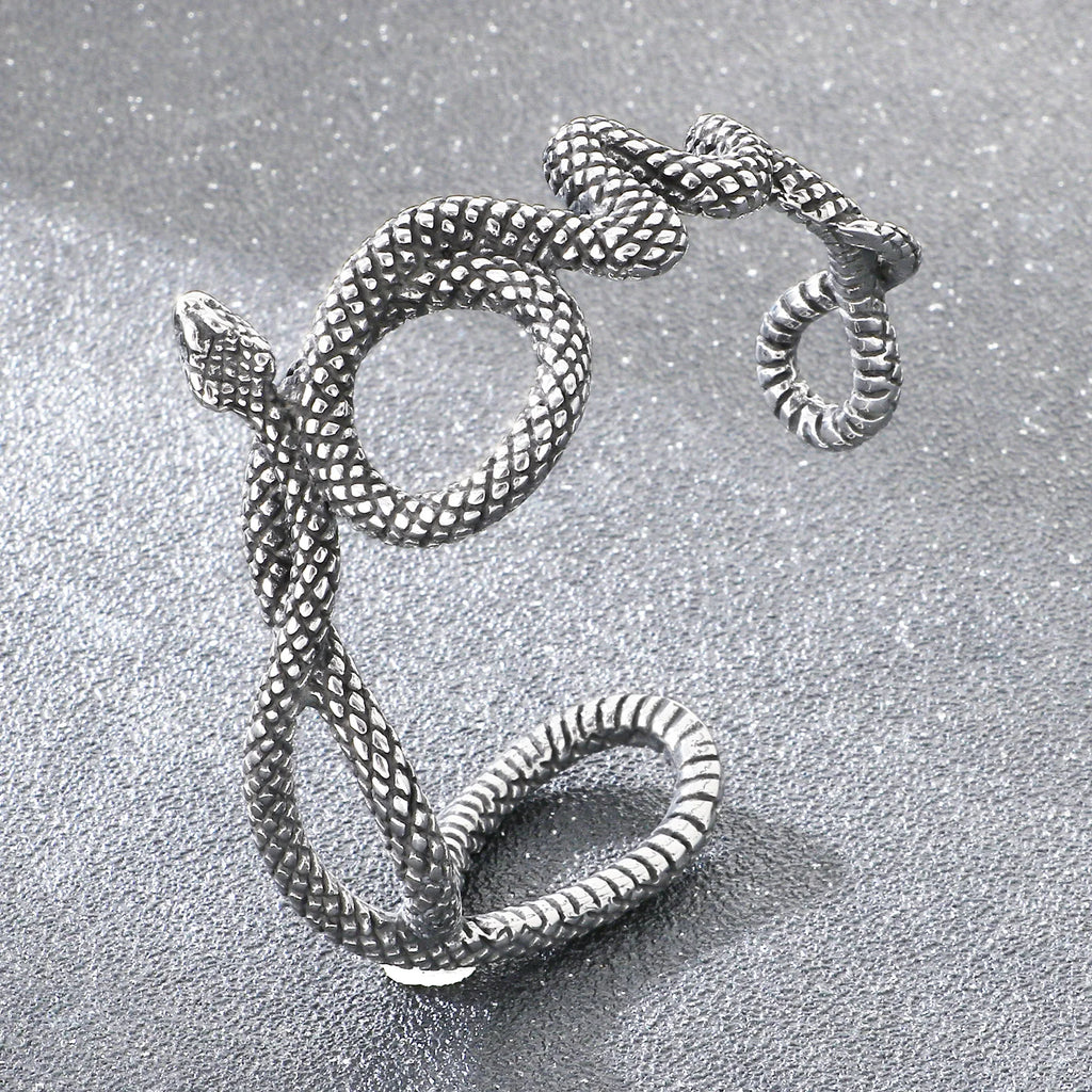 Trendy Men's Double Snakehead Lion Stainless Steel Open Bracelet Gothic Cyberpunk Style Fashion Jewelry Street Gifts