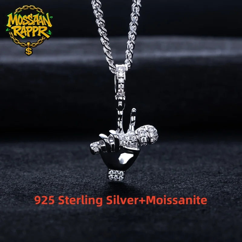 Iced Out Microphone Pendant — 925 Silver