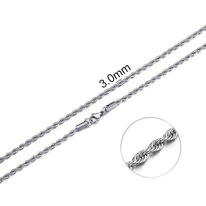 Hot Selling 2/3/4/5/6mm 316L Rope Chain Necklace Stainless Steel Never Fade Waterproof Choker Men Women Gold Color