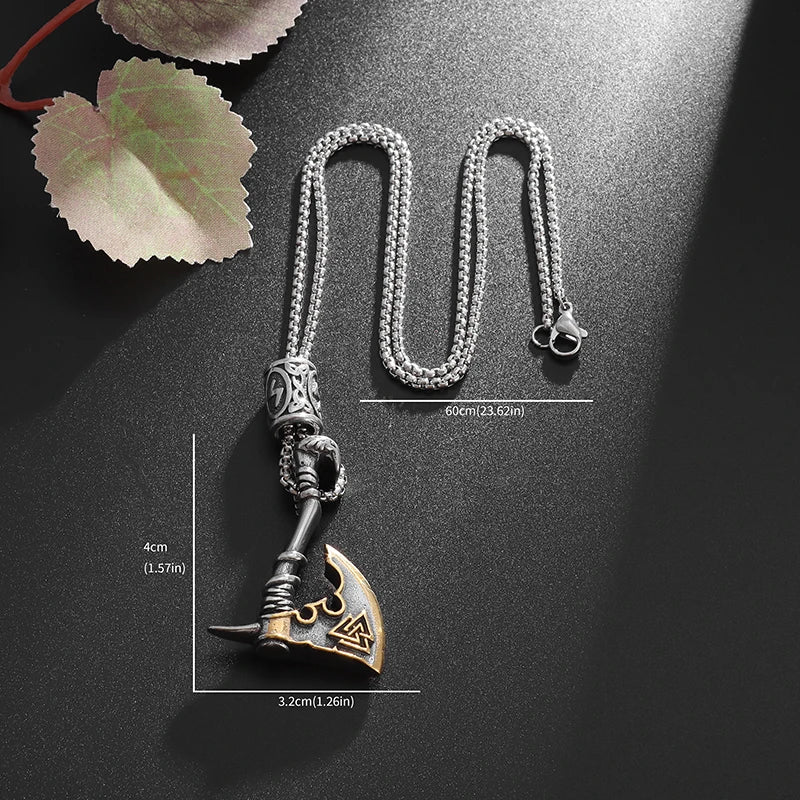 Retro Domineering Nordic Battle Ax Pendant Necklace for Men and Women Punk Pendant Lucky Amulet Jewelry Gift
