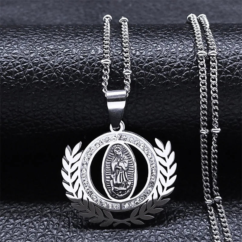 Catholic Saint Benedict Medal Necklace for Women Men Stainless Steel Silver Color San Benito Religious Chain Jewelry N8085S02