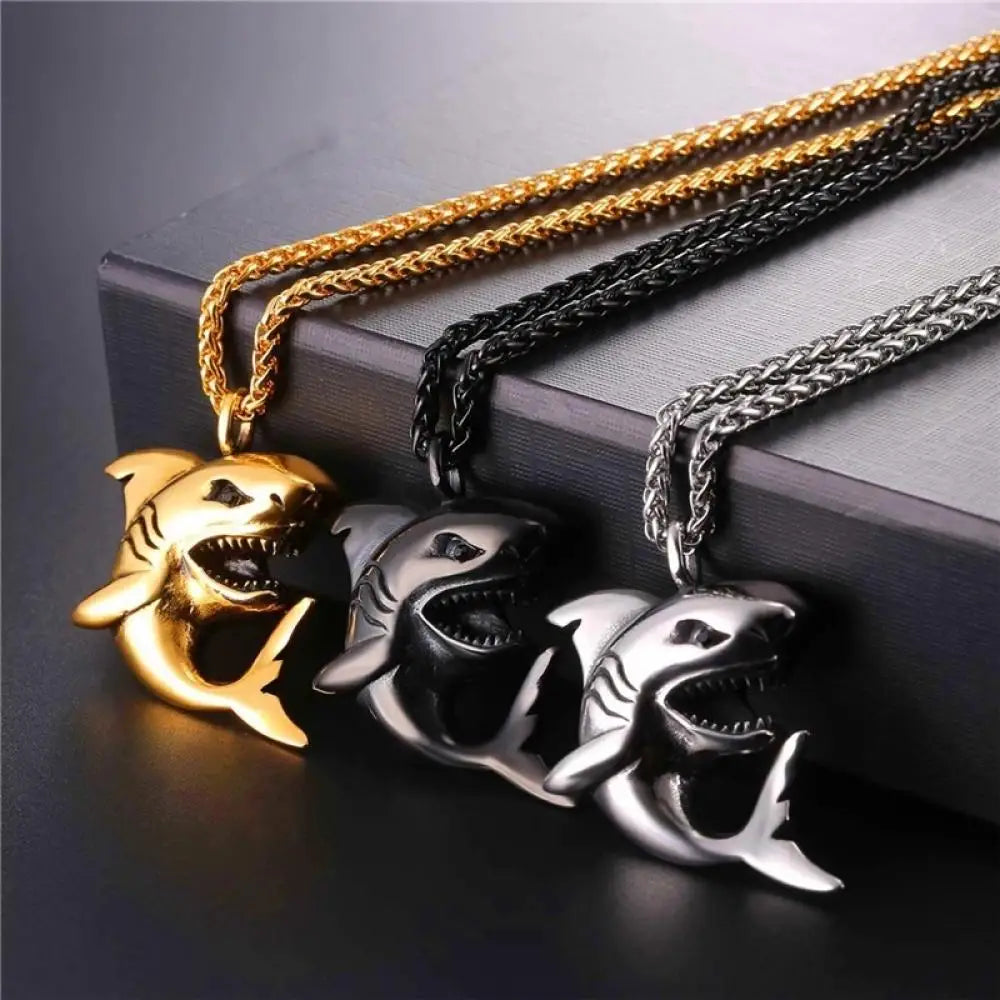 New Hip-Hop Rock Fashion Personality Men's Necklace Domineering Shark Pendant Punk Style Jewelry Accessories
