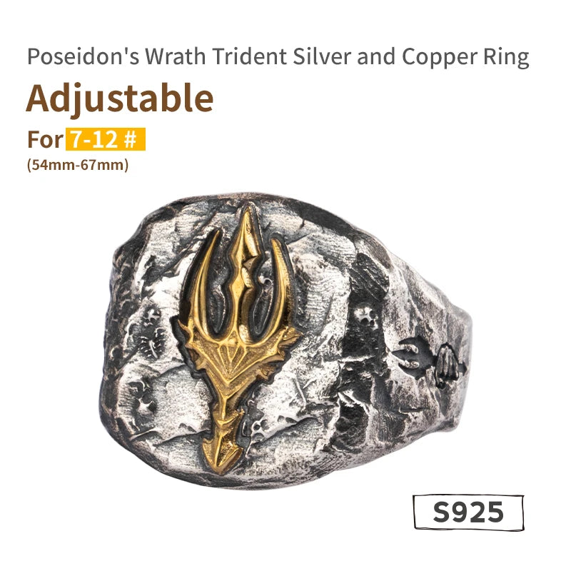 Trident Ring Trendy Male God Silver Ring cooper Punk Poseidon Fashion Jewelry