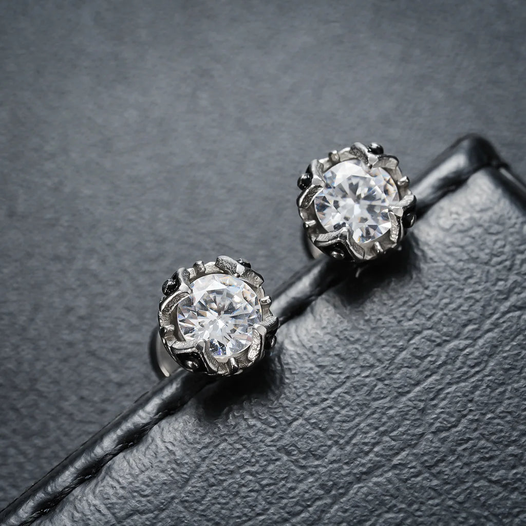Black Zircon Stud Earrings — Stainless Steel