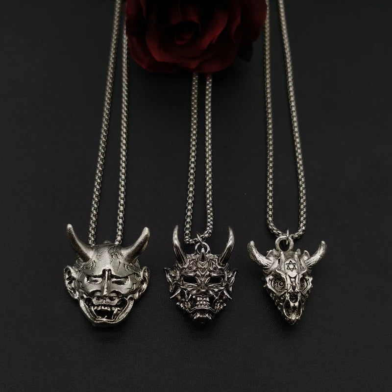 Vintage Punk Ghost Skull Mask Pendant Stainless Steel Chain Necklace Cool Men Rock Party Jewelry