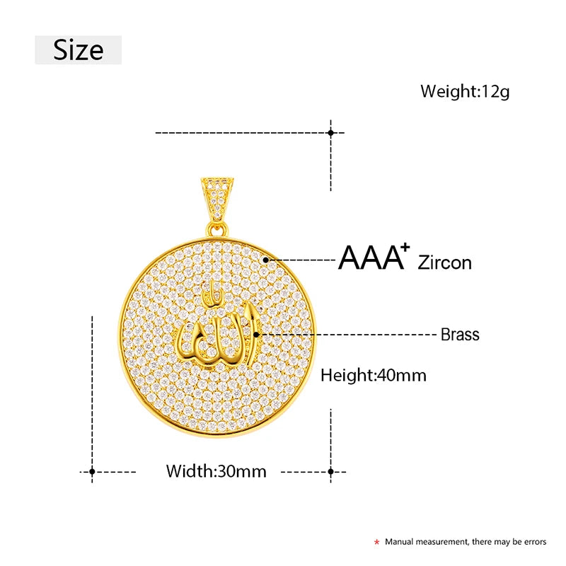 Trendy Round Zircon Copper Pendant Necklace for Men Fine Hip Hop Jewelry Pendant with Rope Chains