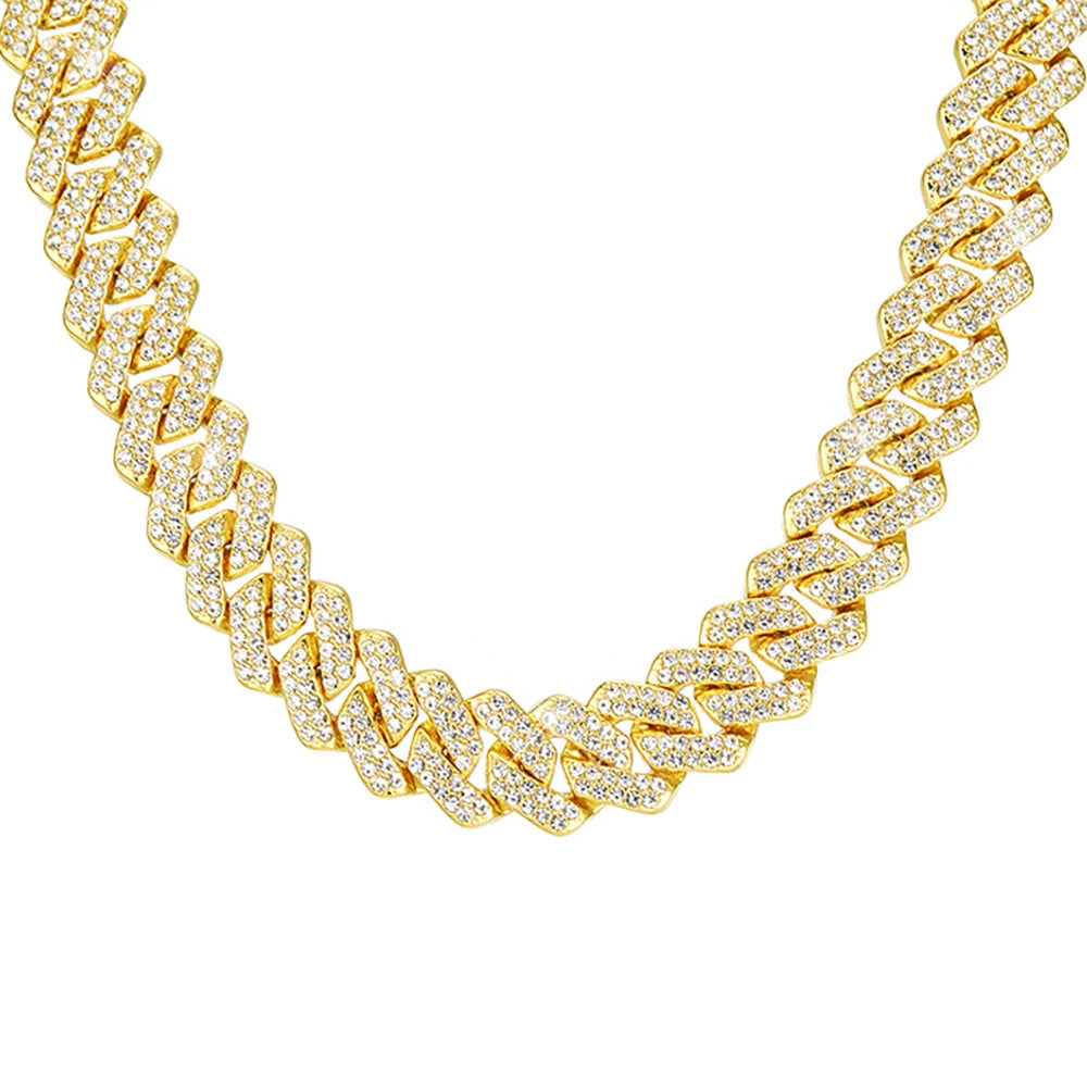 Iced Out Cuban Link Chain Necklace 14mm — Two-Tone