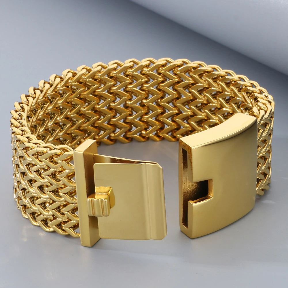 Massive 30MM Width 22CM Long Square Franco Chain Man Bracelet for Men Casting 316L Stainless Steel Men's Bracelets &