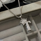 Freetry 26 Letters A-Z Zircon Crown Pendant Necklace for Women Men Punk Initial Alphabet Necklaces Hip Hop Choker Chain