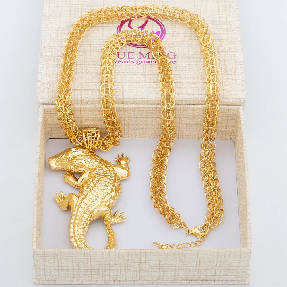 Crocodile Pendant 18K Luxury Gold Color Neclace Chain Dubai Jewelry Fashion African Gold Plated Statement Pendant Set Daily Wear