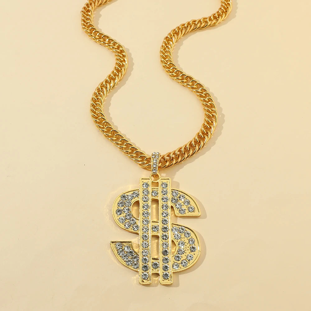 Rapper Dollar Sign Pendant Necklace with Long Chain