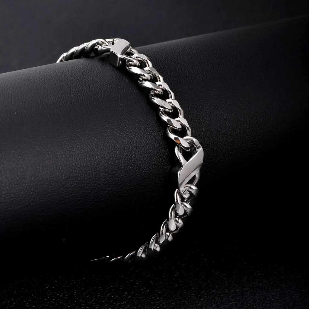 Stainless Steel Angled Rectangle Link Bracelet for Men Women, Silver Color Cuban Chain, Hih Pop Punk Jewelry Gift