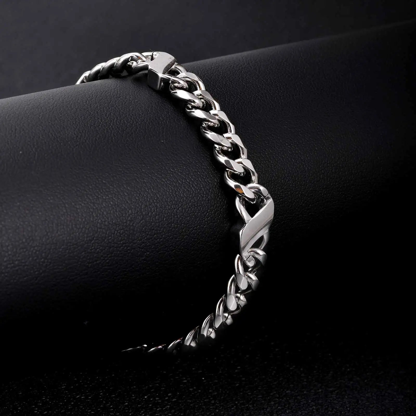 Stainless Steel Angled Rectangle Link Bracelet for Men Women, Silver Color Cuban Chain, Hih Pop Punk Jewelry Gift
