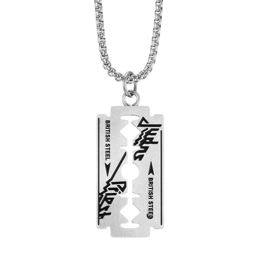 Punk Hip Hop Music Band Judas Priest Necklace Razor Shape Pendant Men Women Chain Necklace Friendship Gift Jewelry Wholesale