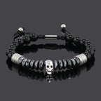 Luxury Black Natural Stone Beads Skull Crown Leopard Head Charms Man Bracelet For Women Hand Jewelry Gift
