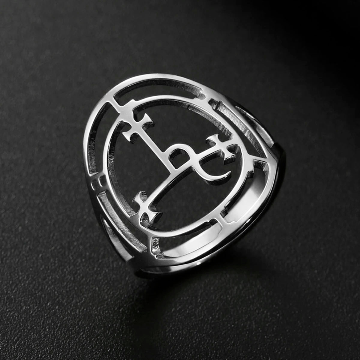 LIKGREAT Sigil Of Lilith Stainless Steel Ring Queen of the Night Solomon Magic Protection Amulet Ring Jewelry Gift for Women Men
