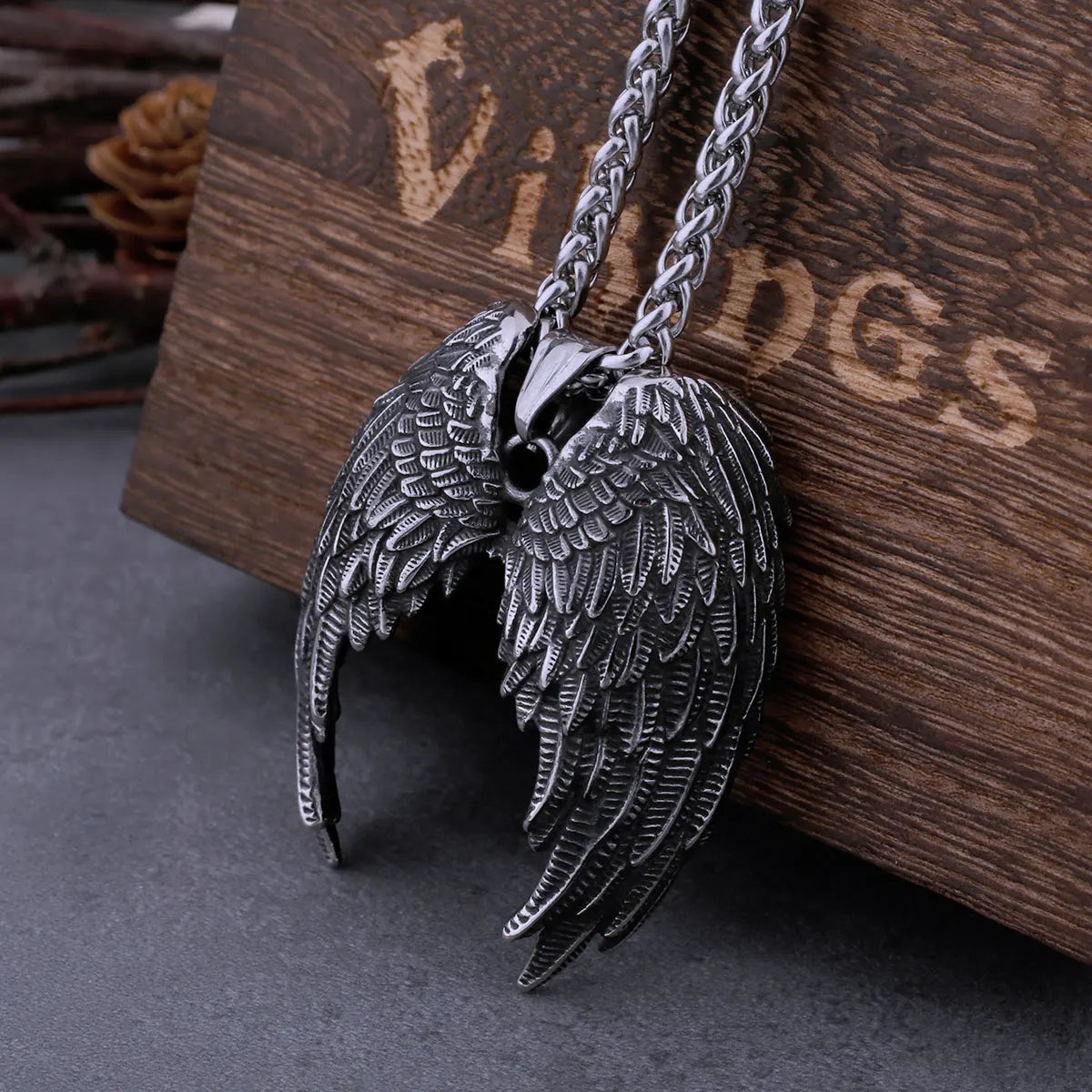 Stainless Steel Classic Angel Wings Necklace Men's Fashion Animal Boutique Handmade Hip Hop Pendant Jewelry Gift