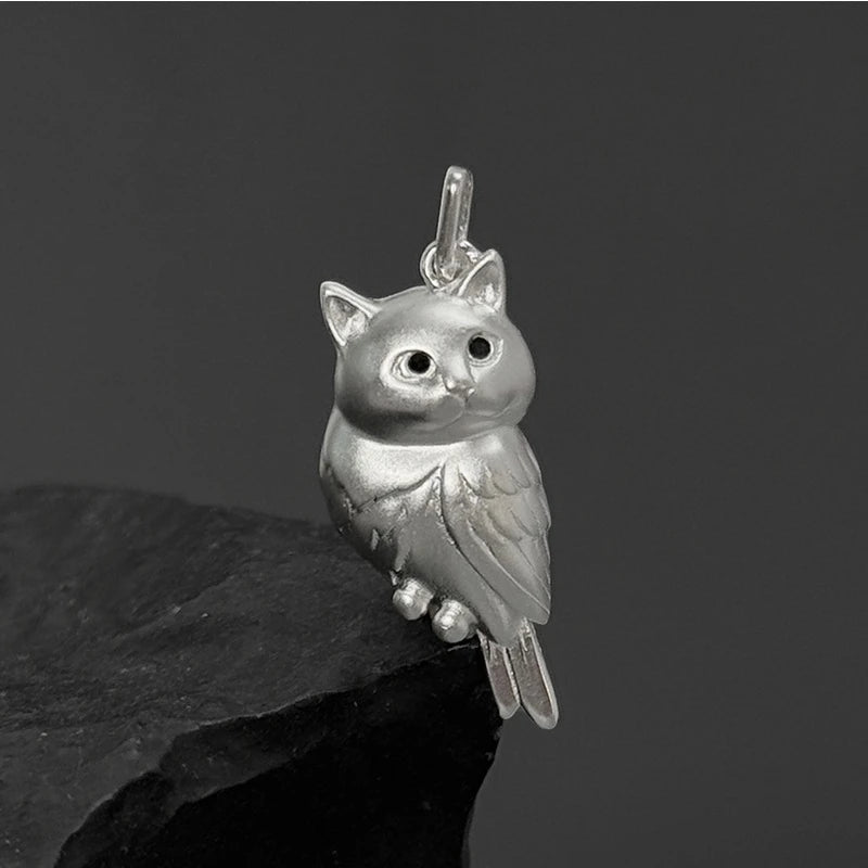 Golden Silver Colored Textured 3D Cute Owl Bird Necklace Pendant Women Lovely Animal Fashion Chic Dainty Pendant