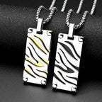 Hip Hop Stainless Steel Two-Tone Hollow Geometric Zebra Print Dog Tag Pendant Necklace for Men Male Punk Chain Jewelry Gift