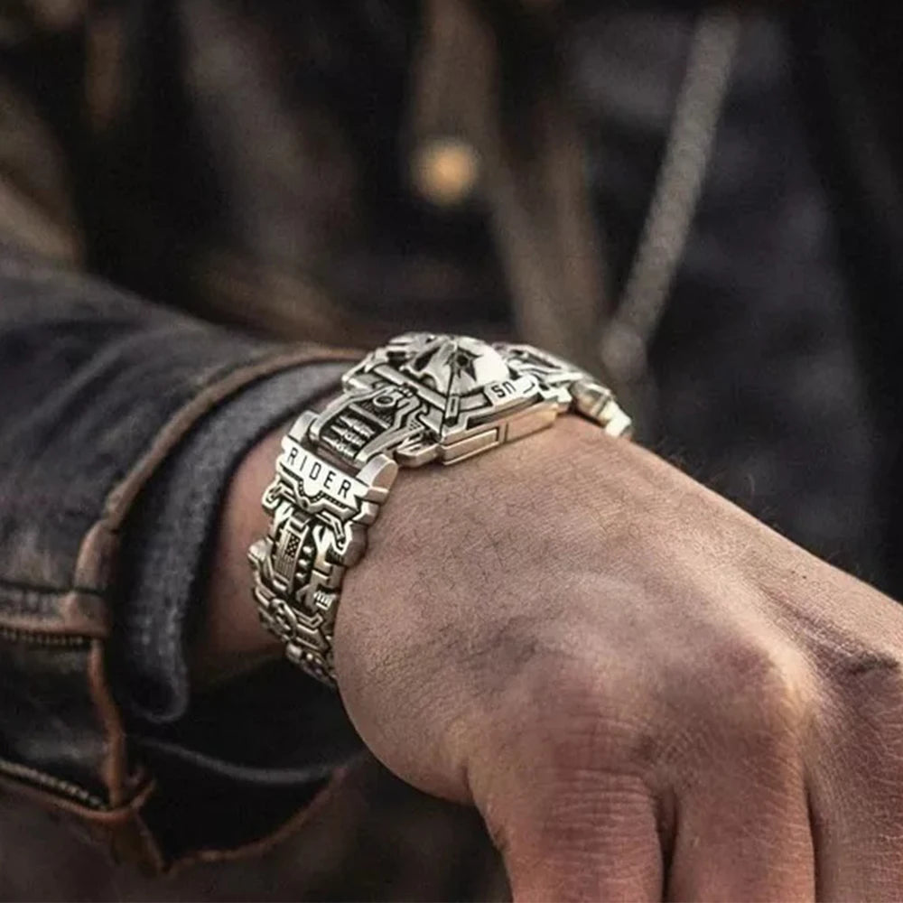 Retro Fashion Domineering Skull Bracelet for Men Punk Rock Charm Rider Bracelets US Street Motorcycle Male Gothic Jewelry Gifts