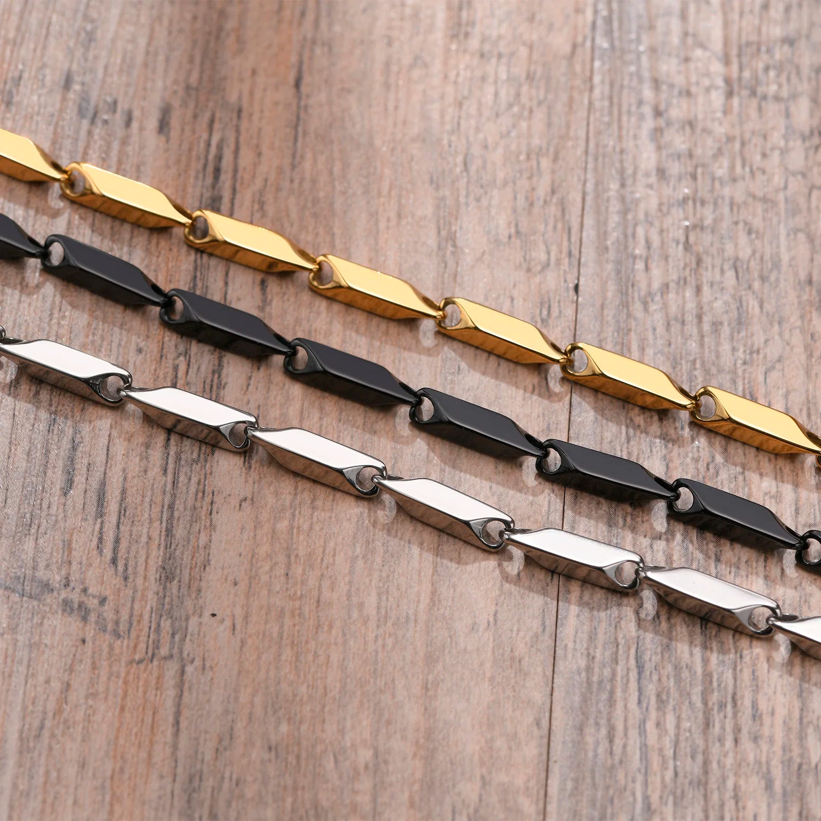 Gold Bar Link Chain Bracelet — Stainless Steel