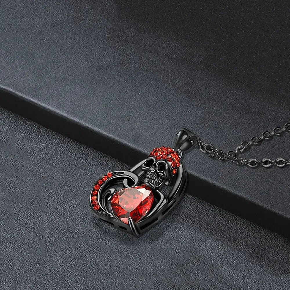 Iced Out Skull Black Pendant Necklace
