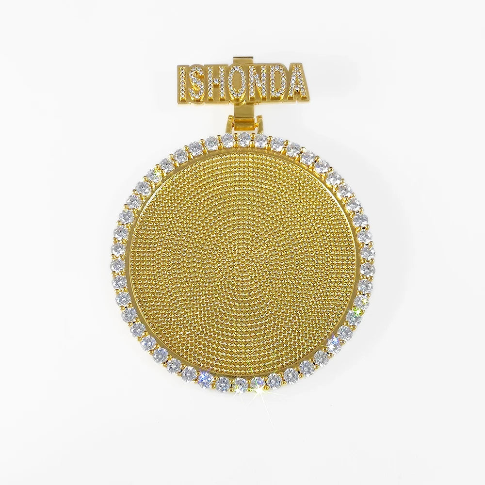 Gold Statement Photo Pendant Necklace 18K
