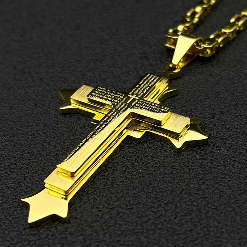 Simple Christian Cross Pendant Necklace Amulet — Stainless Steel