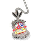 THE BLING KING Travis Scott Hip Hop Anime Enamel Funny Ghost Pendant Necklace Rap Jewelry Colorful Face With Full Cubic Zircon