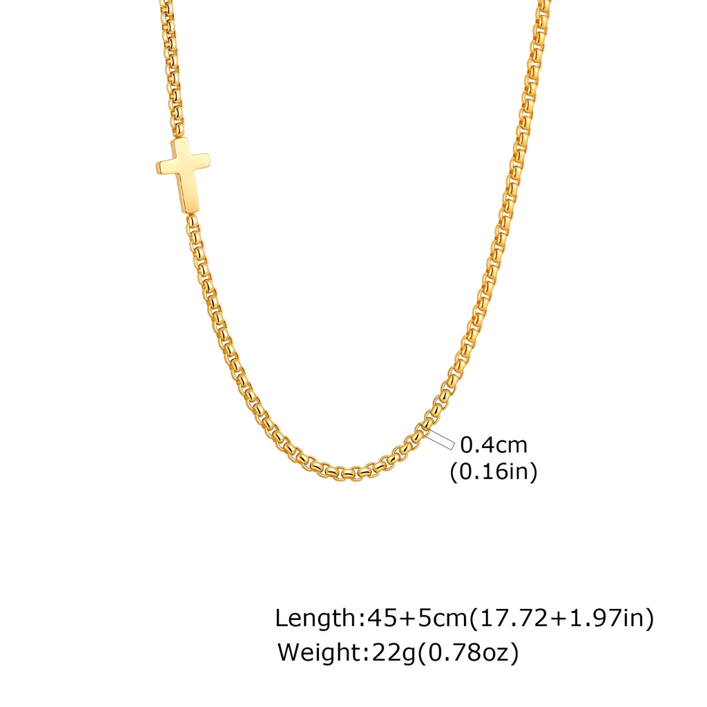 Cross Box Chain Pendant Necklace — Stainless Steel