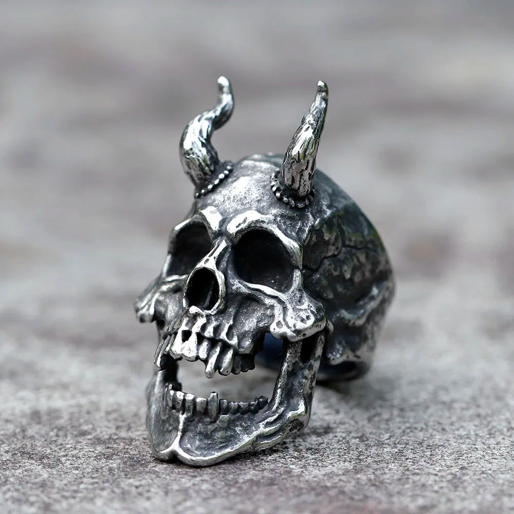 Horned Satan Skull Ring — 316L Stainless Steel