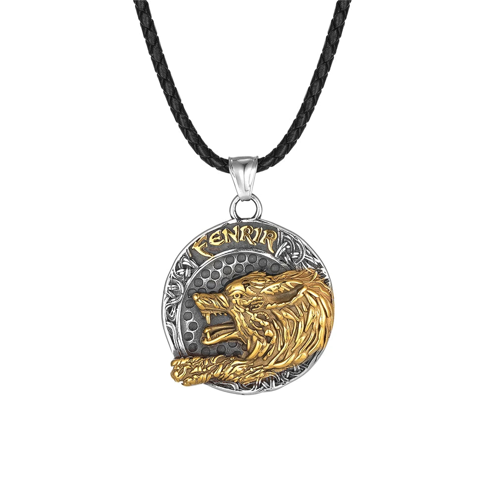 Fenrir Wolf Vegvisir Pendant Necklace — Stainless Steel
