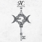AEONSLOVE Silver Hecate Snake Key Necklace Triple Moon Goddess Pendant Witch Amulet Spiritual Jewelry for Women