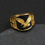 Gold Eagle Ring Classic Statement Band — Stainless Steel