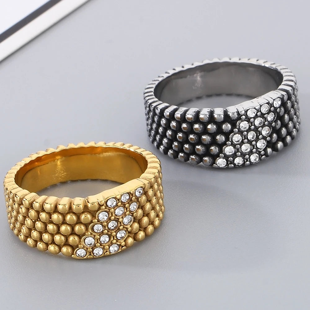 18K Vacuum Plated Rings for Man Women 316l Stainless Steel Men's Band Accessories Engagement CZ Ring His Birthday Party