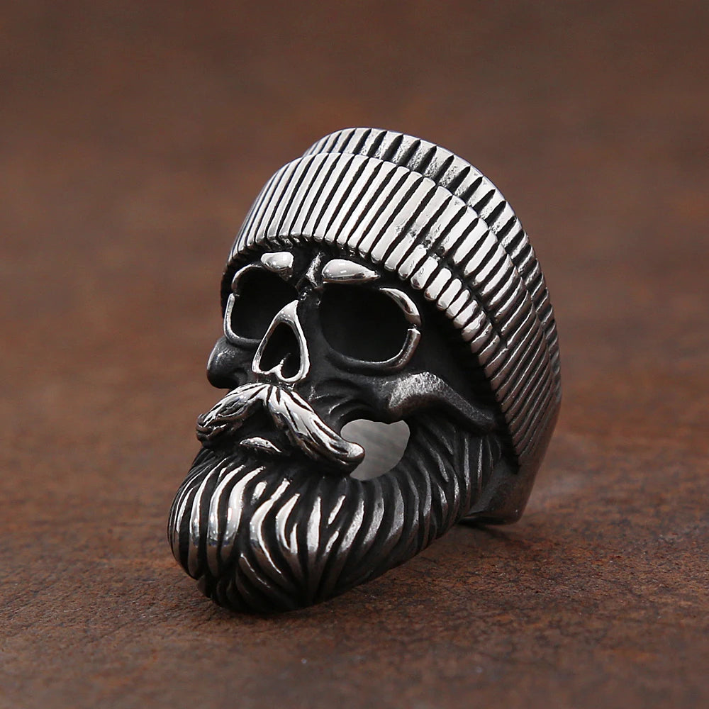 Skull Beard Hat Ring — Stainless Steel