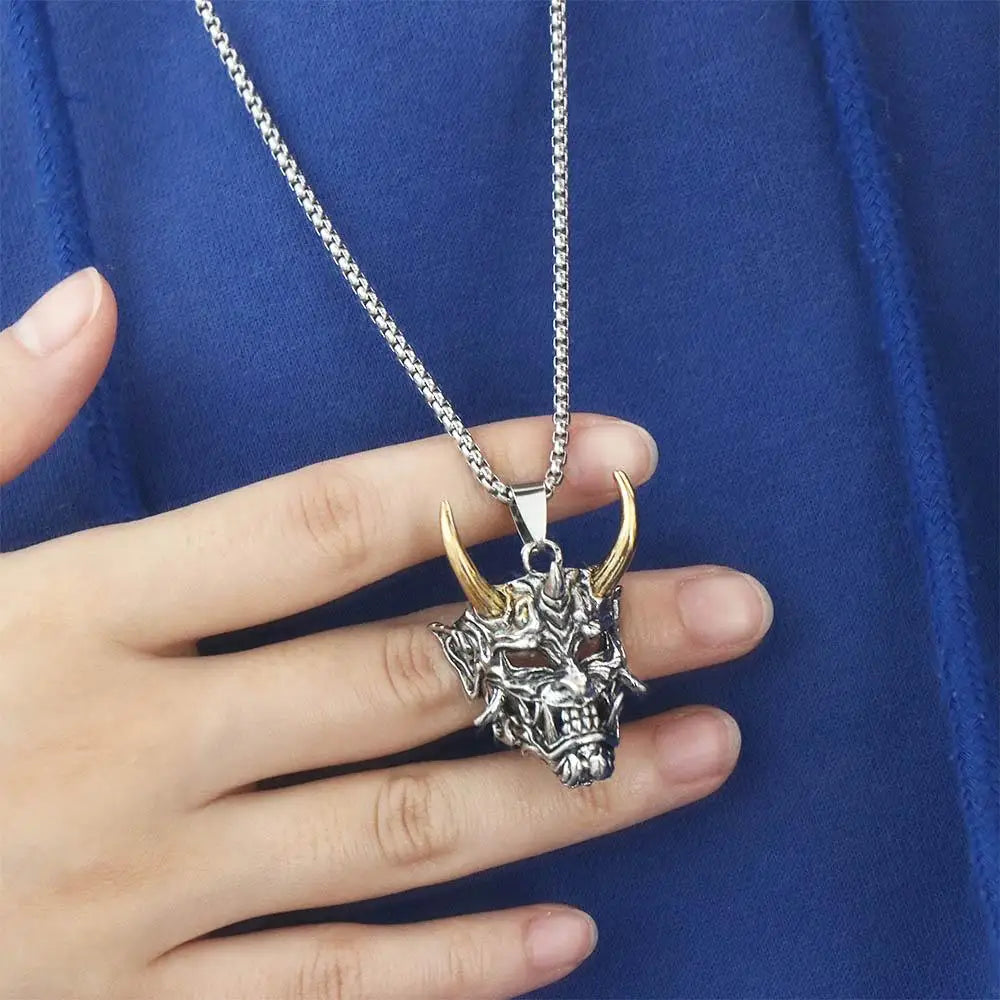 Street Retro Cool Exaggerate Stainless Steel Creative Clavicle Chain Wheat Chain Ox Head Choker Man Necklace