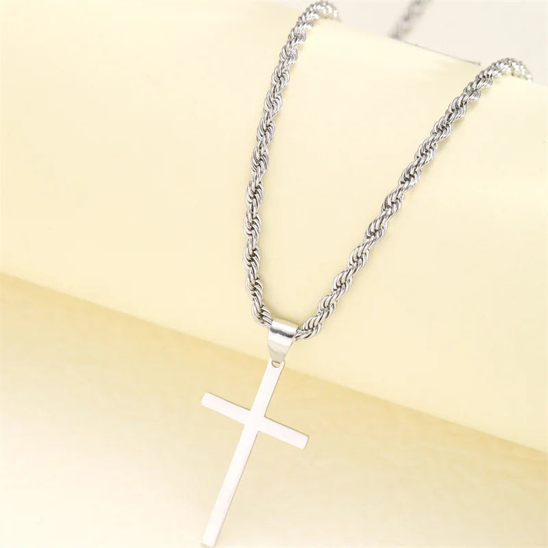 Twisted Cross Pendant Necklace — Silver