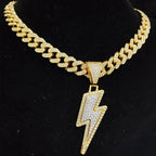 Men Women Hip Hop Lightning Pendant Necklace with 13mm Crystal Cuban Chain HipHop Iced Out Bling Necklaces Fashion Charm Jewelry