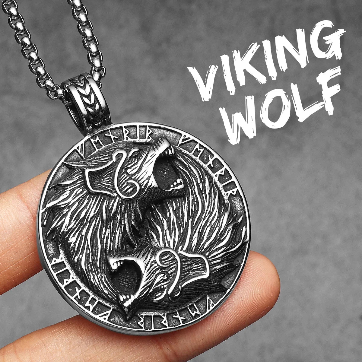 Viking Wolf Stainless Steel Pendant Necklace