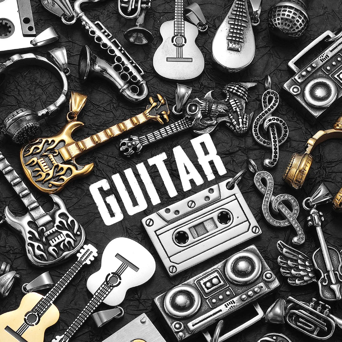 Guitar Tape Pendant Necklace Stainless Steel