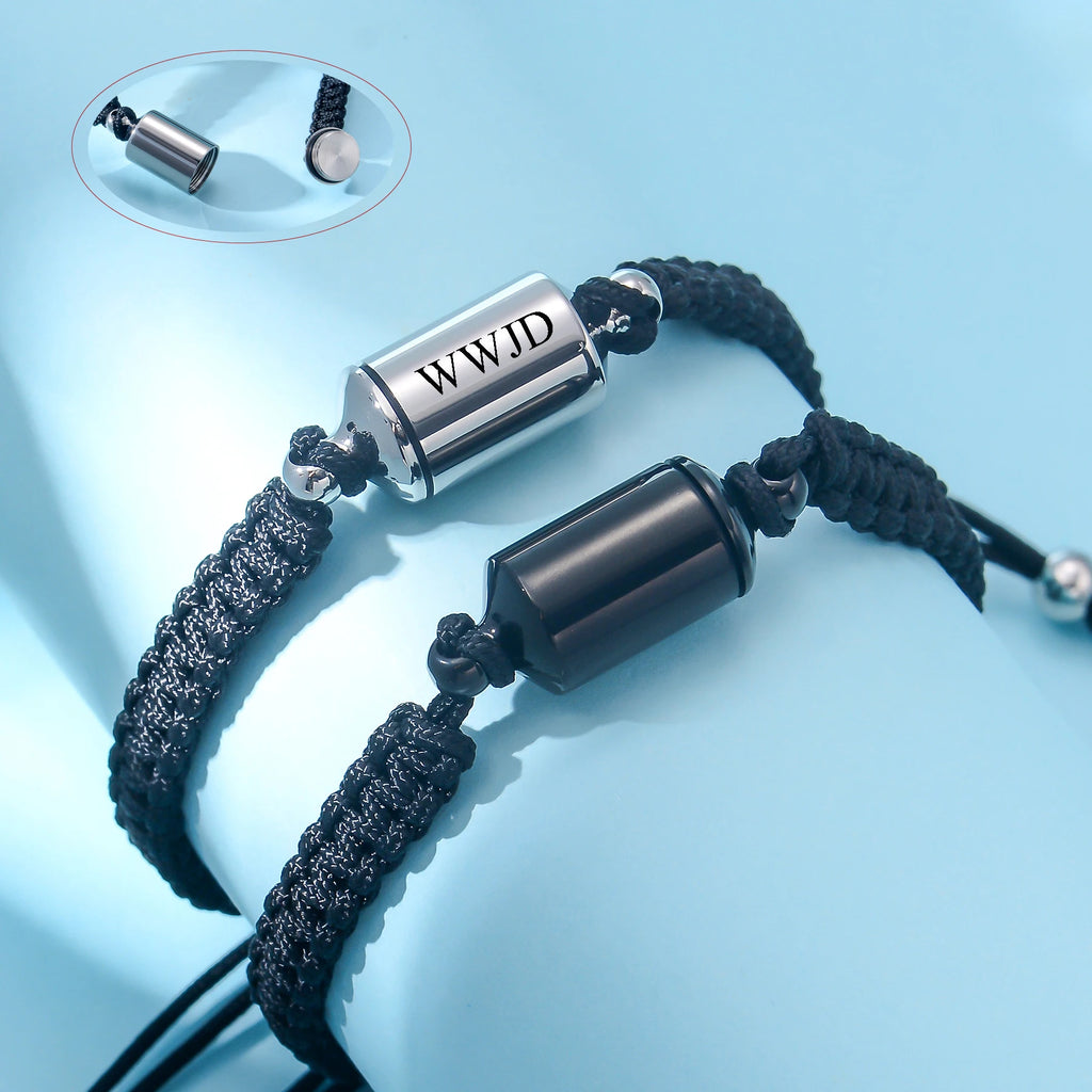 Custom Cylinder Urn Adjustable Braid Bracelet for Women Men Stainless Steel Cremation Ashes Memorial Keepsake Jewelry