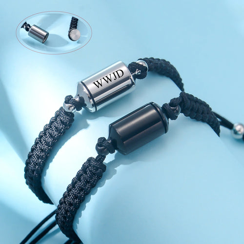 Custom Cylinder Urn Adjustable Braid Bracelet for Women Men Stainless Steel Cremation Ashes Memorial Keepsake Jewelry
