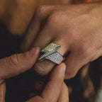 Iced Out Lightning Bolt Ring Cubic Zirconia — Two-Tone